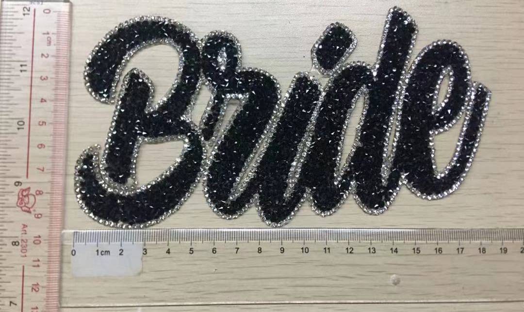 New, "BRIDE" Rhinestone Patch, Bling Bling Patch with Adhesive, Size 7.8" Czech Rhinestones, DIY Applique, Bridal Party, Bride Gift, Wedding