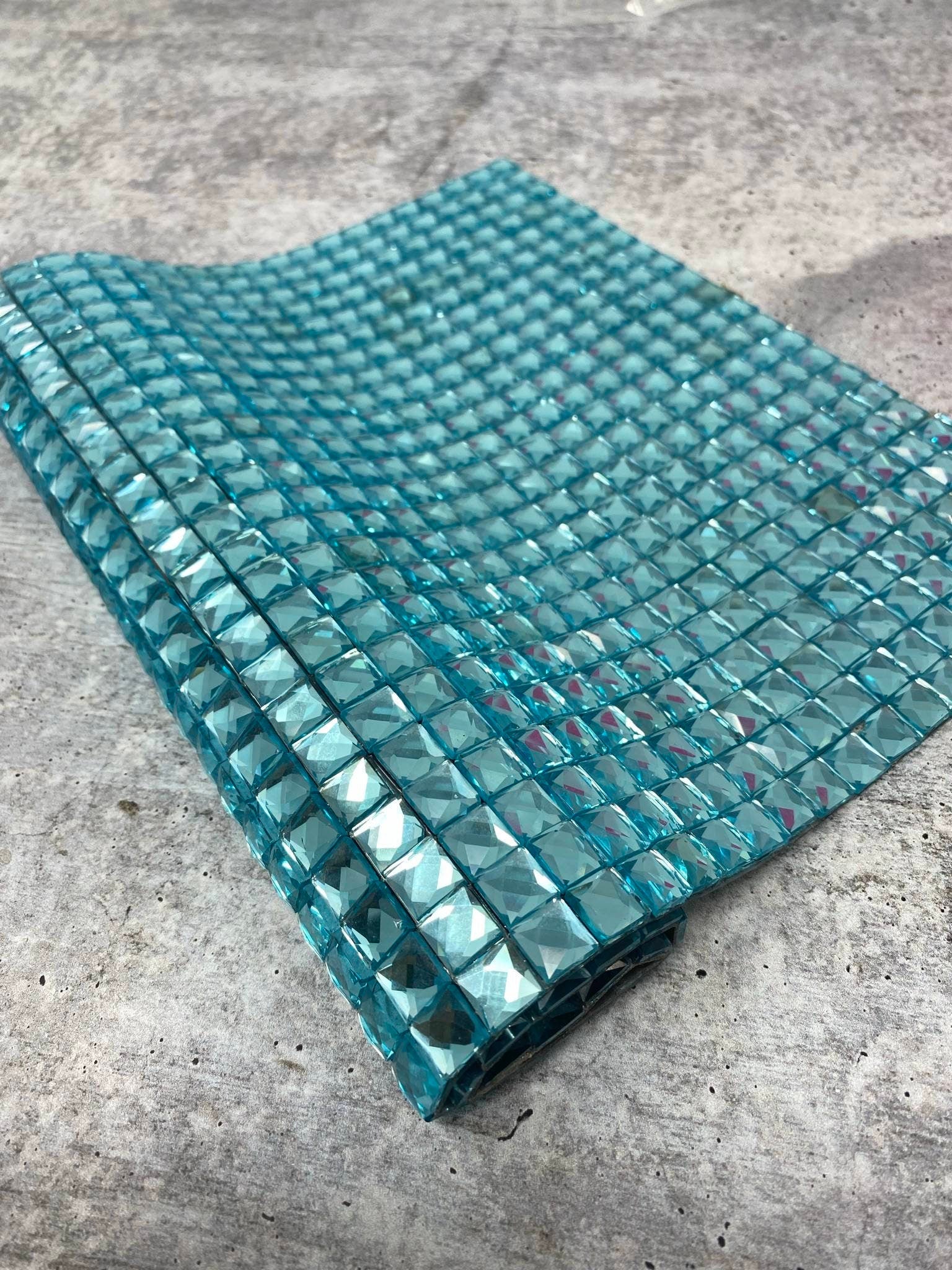 Glass "TURQUOISE" Squares,Hot-fix Rhinestone Sheet for Blinging Clothes, Shoes, Handbags, Wine Glasses & More, 10" x 16.5" sz, 135 Squares