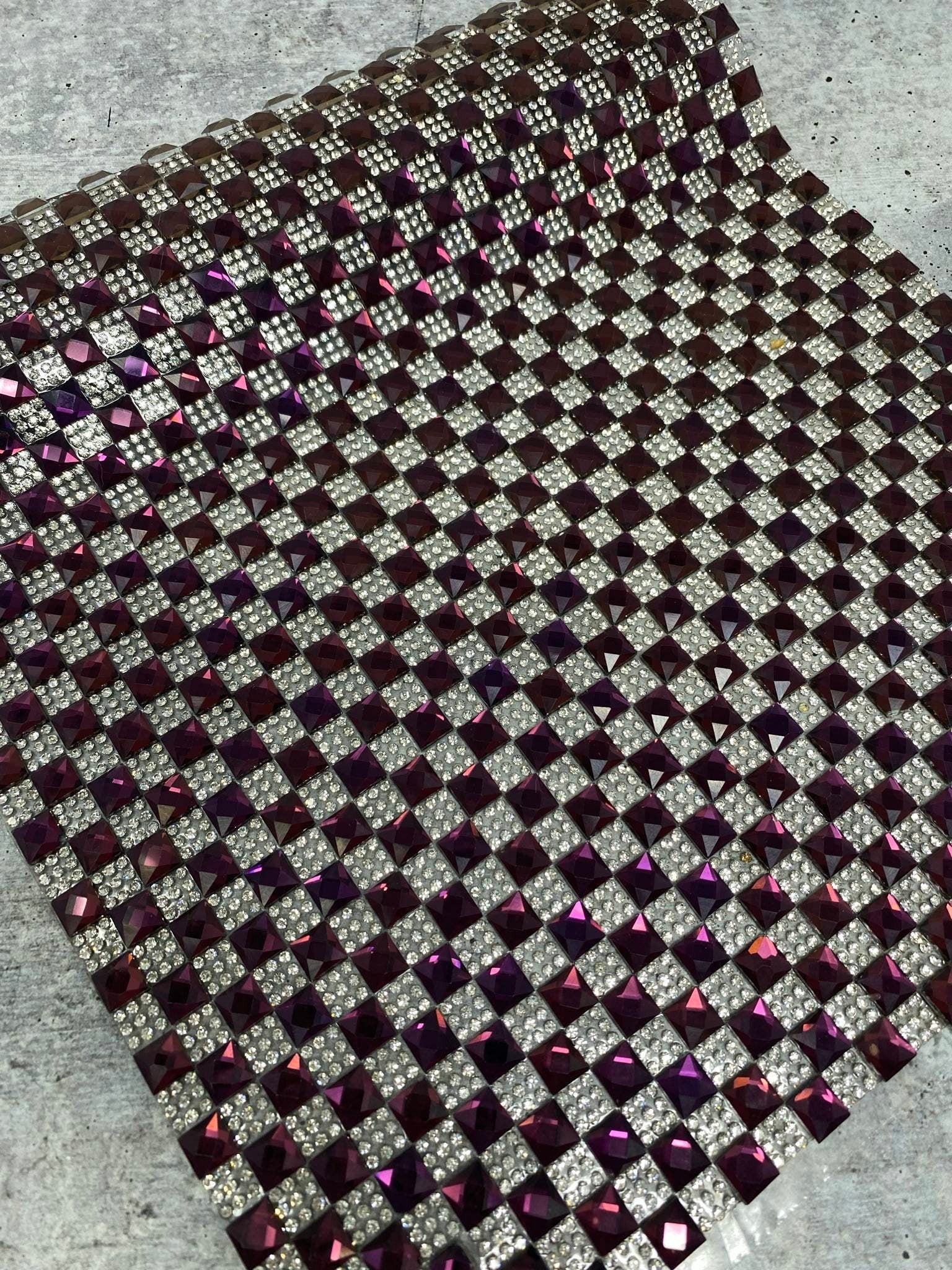 Glass "PURPLE & Silver" Squares,Hot-fix Rhinestone Sheet for Crafts Blinging: Shoes, Handbags, Wine Glasses and More, 10" x 16.5" sz