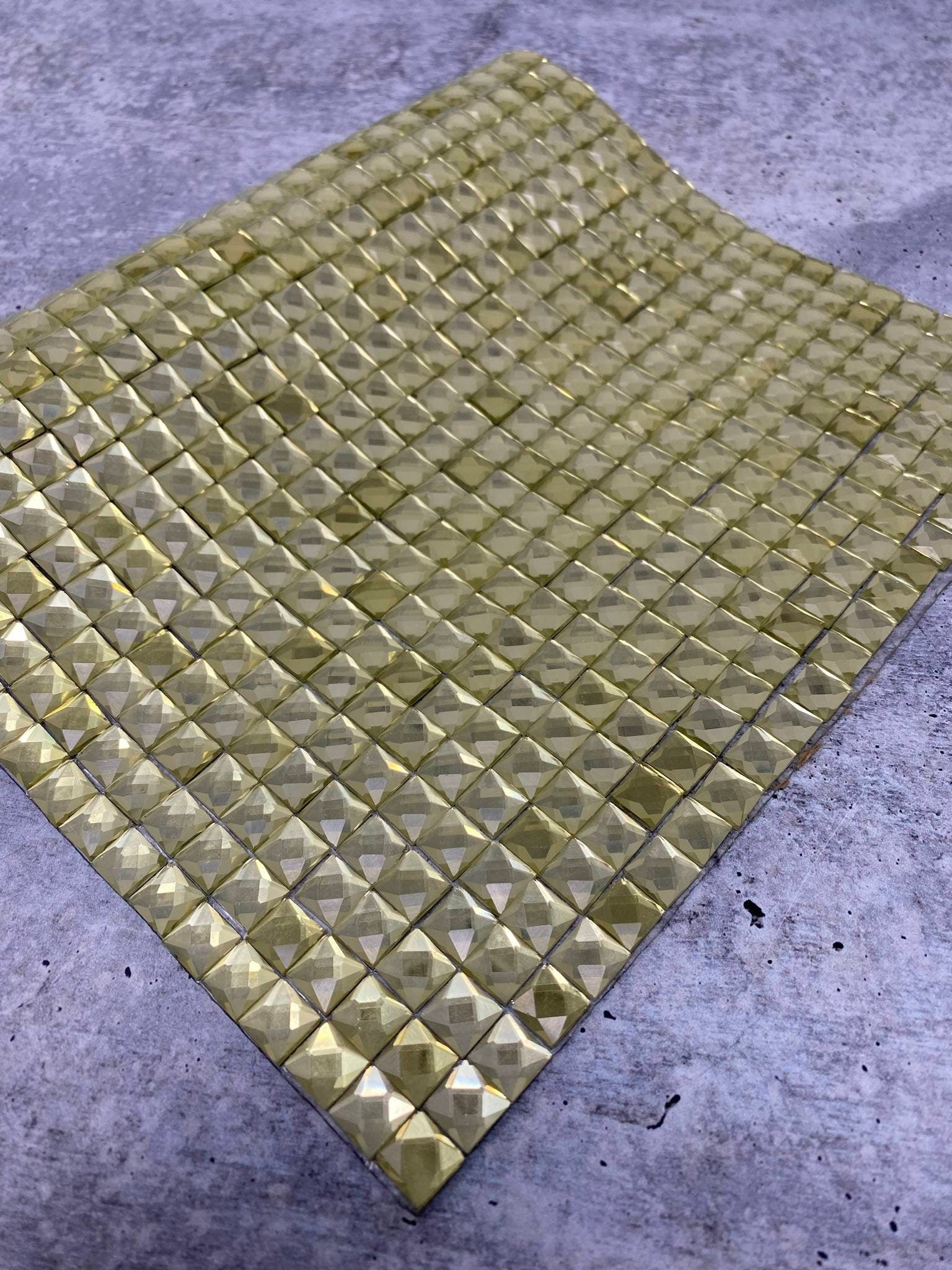 Glass "YELLOW" Squares,Hot-fix Rhinestone Sheet for Blinging Clothes, Shoes, Handbags, Wine Glasses & More, 10" x 16.5" sz, 135 Squares