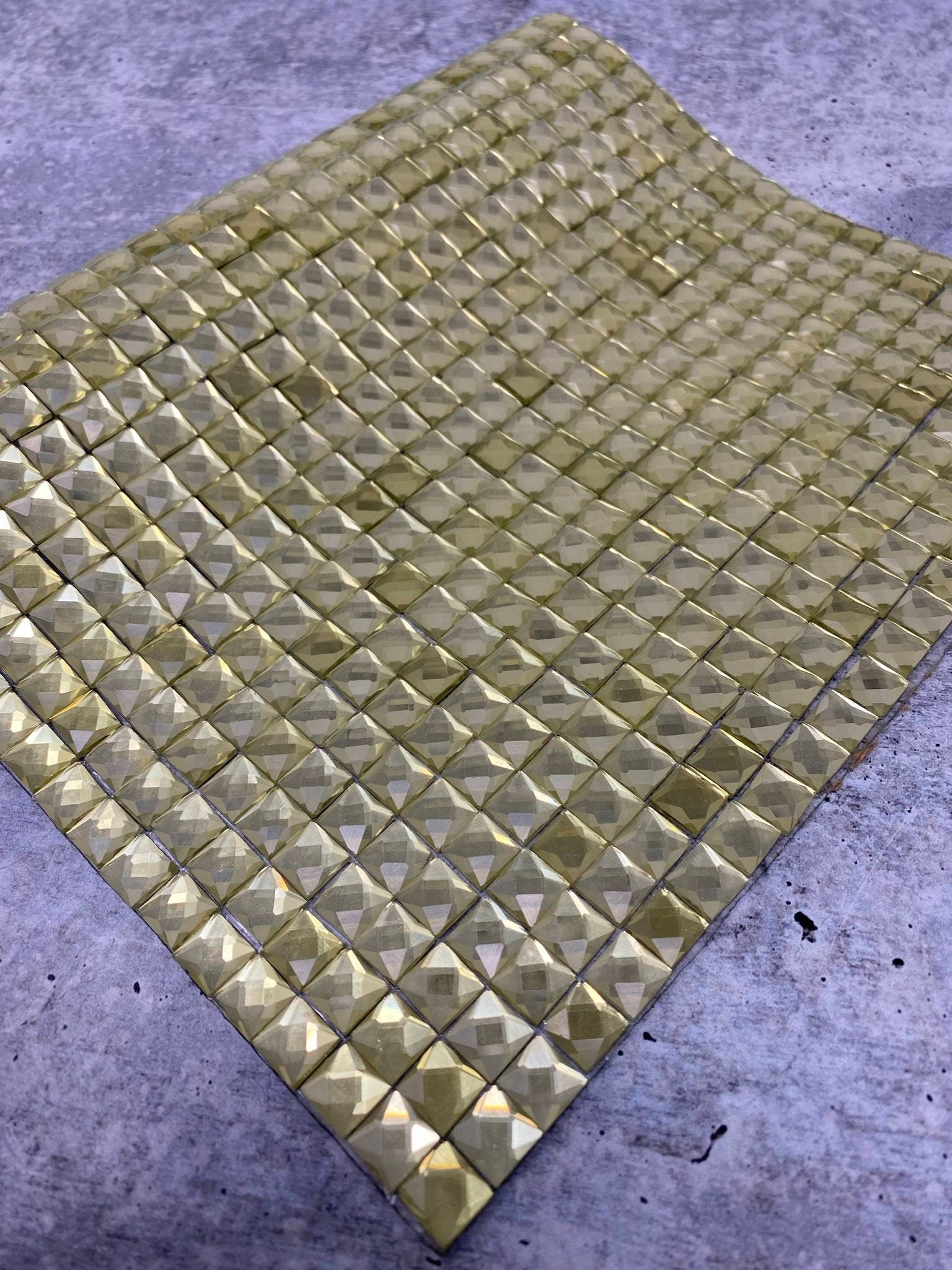 Glass "YELLOW" Squares,Hot-fix Rhinestone Sheet for Blinging Clothes, Shoes, Handbags, Wine Glasses & More, 10" x 16.5" sz, 135 Squares