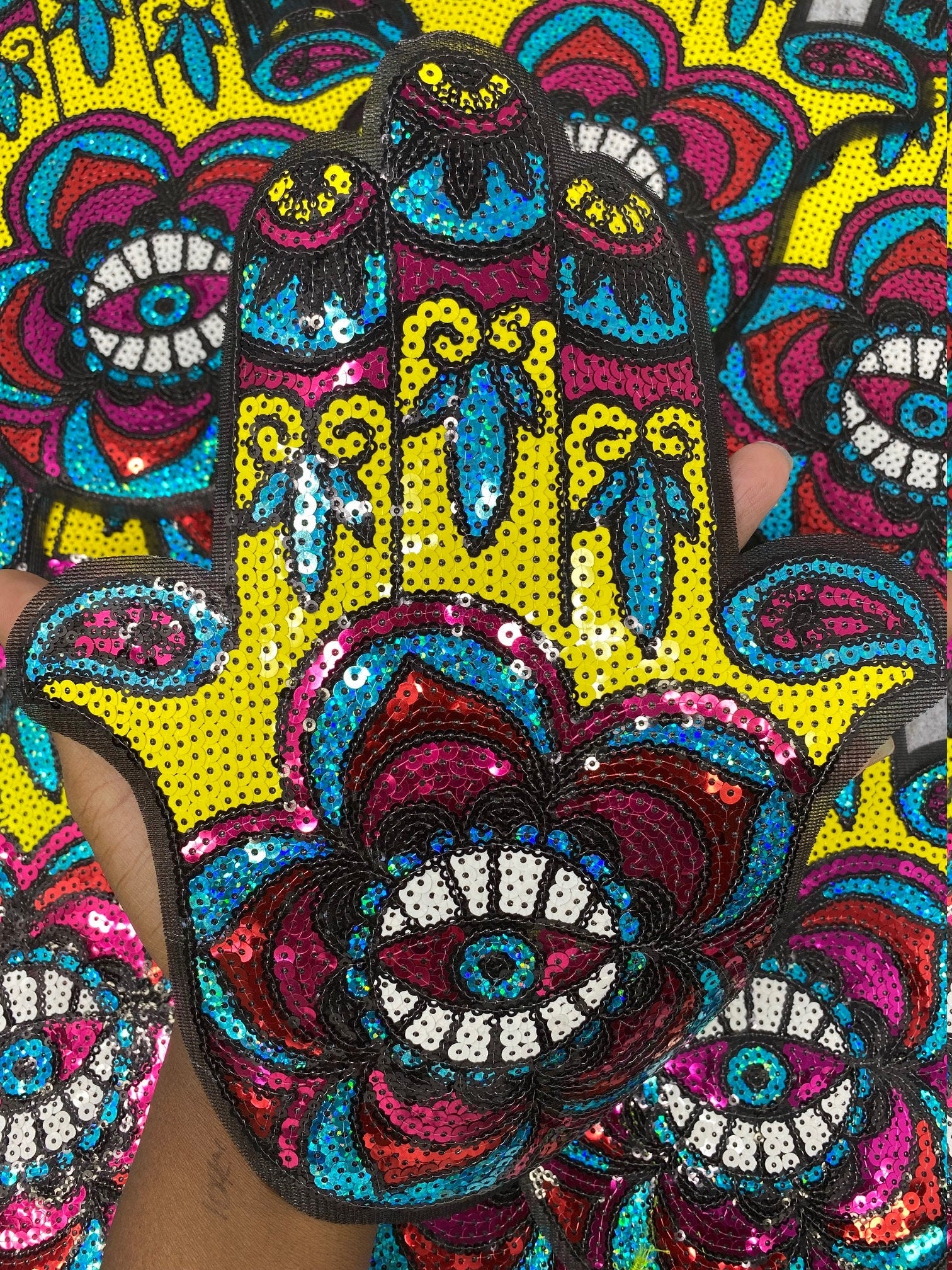 New Arrival, Hamsa Eye Patch, Large Sequins Iron-on Patch, Colorful, –  PatchPartyClub