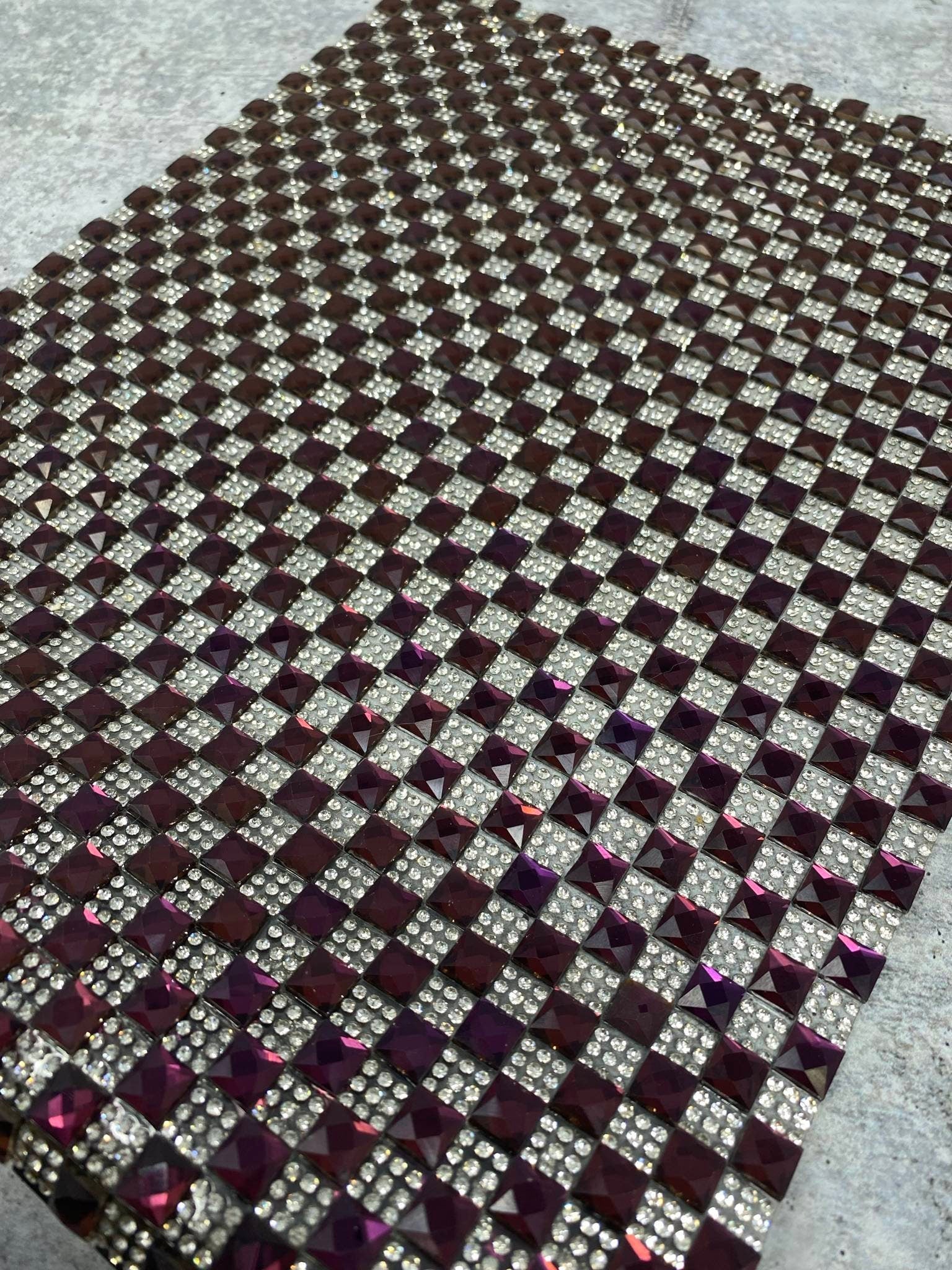 Glass "PURPLE & Silver" Squares,Hot-fix Rhinestone Sheet for Crafts Blinging: Shoes, Handbags, Wine Glasses and More, 10" x 16.5" sz