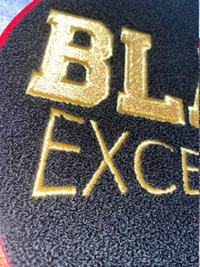 NEW, Chenille, "Black Excellence," LARGE Patch for Jackets or Hoodies, Size 10", Metallic Gold Wording, Red Border, Black History Month