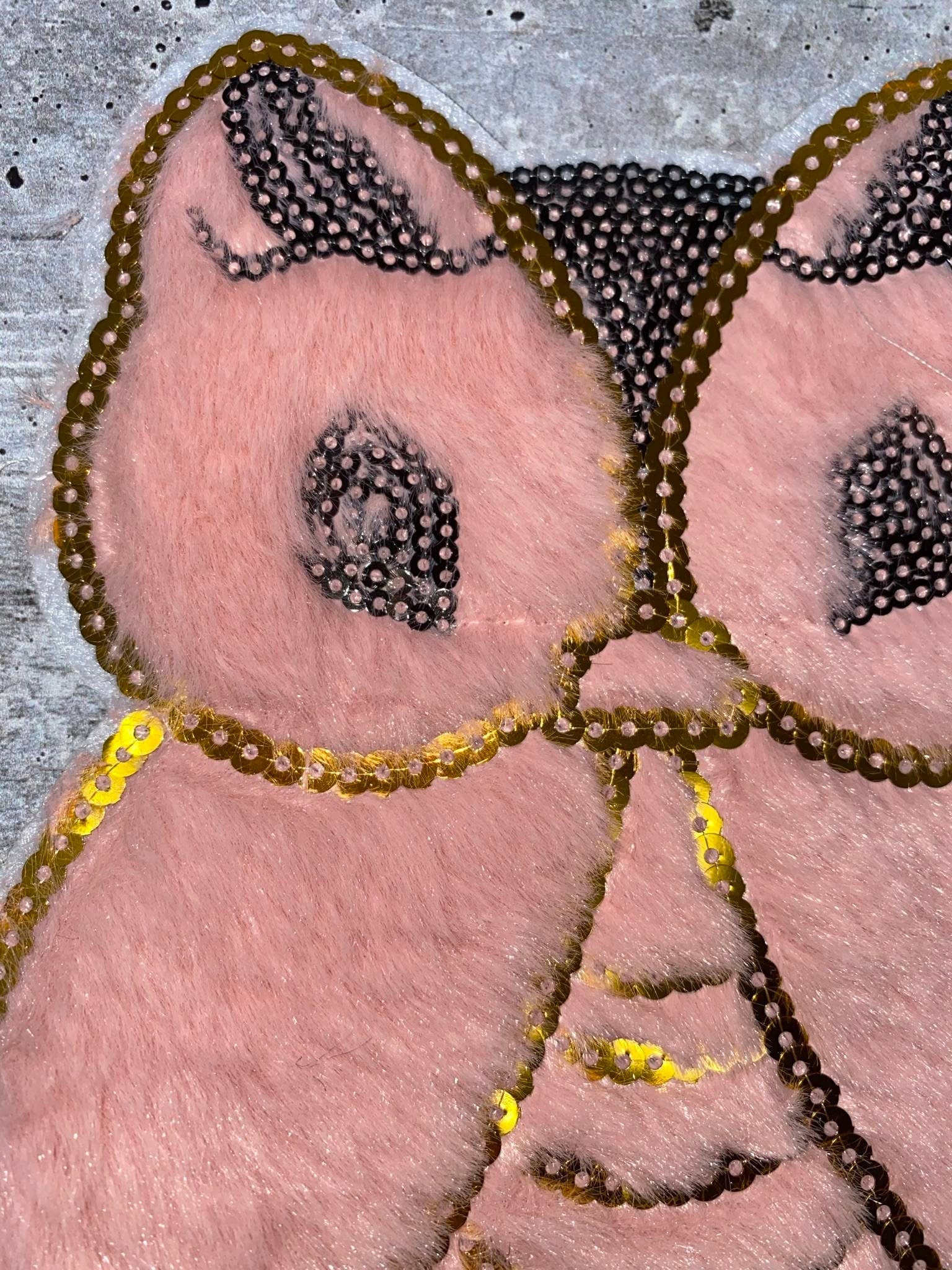 NEW, Pink & Gold, "OWL" Patch, Size 8", (sew-on), 1-pc Faux Fur and Sequins Fashion Applique, Patch for Clothing, Girls Jacket or Sweater