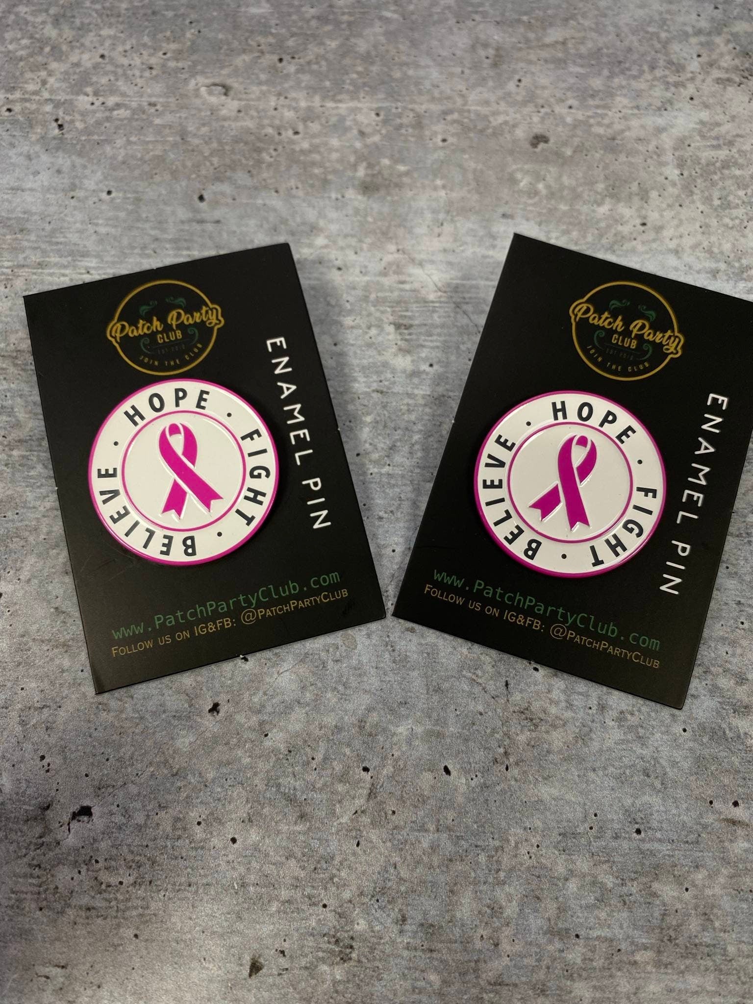 New, Breast Cancer Awareness, Enamel Pin "Hope, Fight, Believe" Pink & White, Exclusive Lapel Pin, Size 1.77 inches, w/Butterfly Clutch