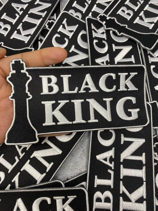 New, 1 pc, "Black King", Blk & White w/Chess Piece Patch, Iron-on Embroidered Patch; Africa Patch, Popular Patches, Patches for Men, Size 6"