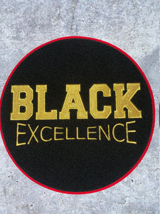 NEW, Chenille, "Black Excellence," LARGE Patch for Jackets or Hoodies, Size 10", Metallic Gold Wording, Red Border, Black History Month