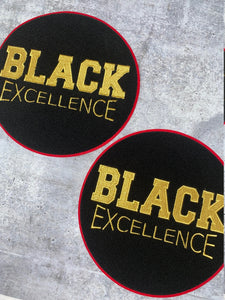 NEW, Chenille, "Black Excellence," LARGE Patch for Jackets or Hoodies, Size 10", Metallic Gold Wording, Red Border, Black History Month