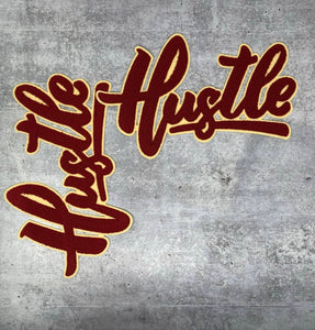 Exclusive, Burgundy & Beige "Hustle" Chenille Patch (iron-on) Size 10"x8", Varsity Patch for Denim Jacket, Shirts and Hoodies, Large Patch