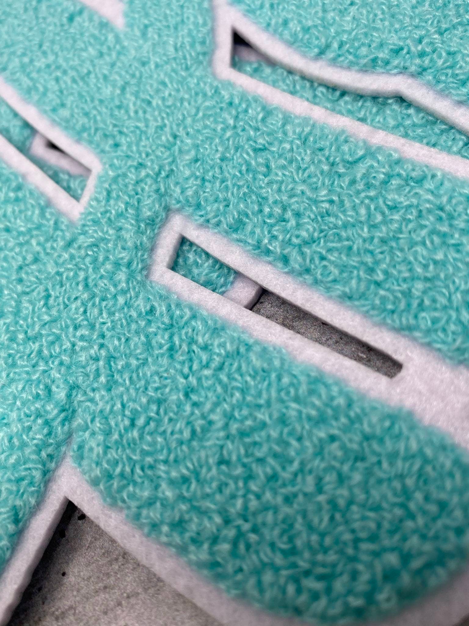 Exclusive, Tiffany Blue & White "Hustle" Chenille Patch (iron-on) Size 10"x8", Varsity Patch for Denim, Shirts and Hoodies, Large Patch