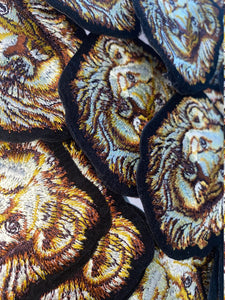 NEW, 3-inch Gold Regal Crest LION, King of the Jungle Appliques, Iron On Embroidery Patches, Cool Patches for Men