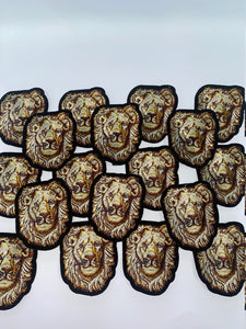 NEW, 3-inch Gold Regal Crest LION, King of the Jungle Appliques, Iron On Embroidery Patches, Cool Patches for Men