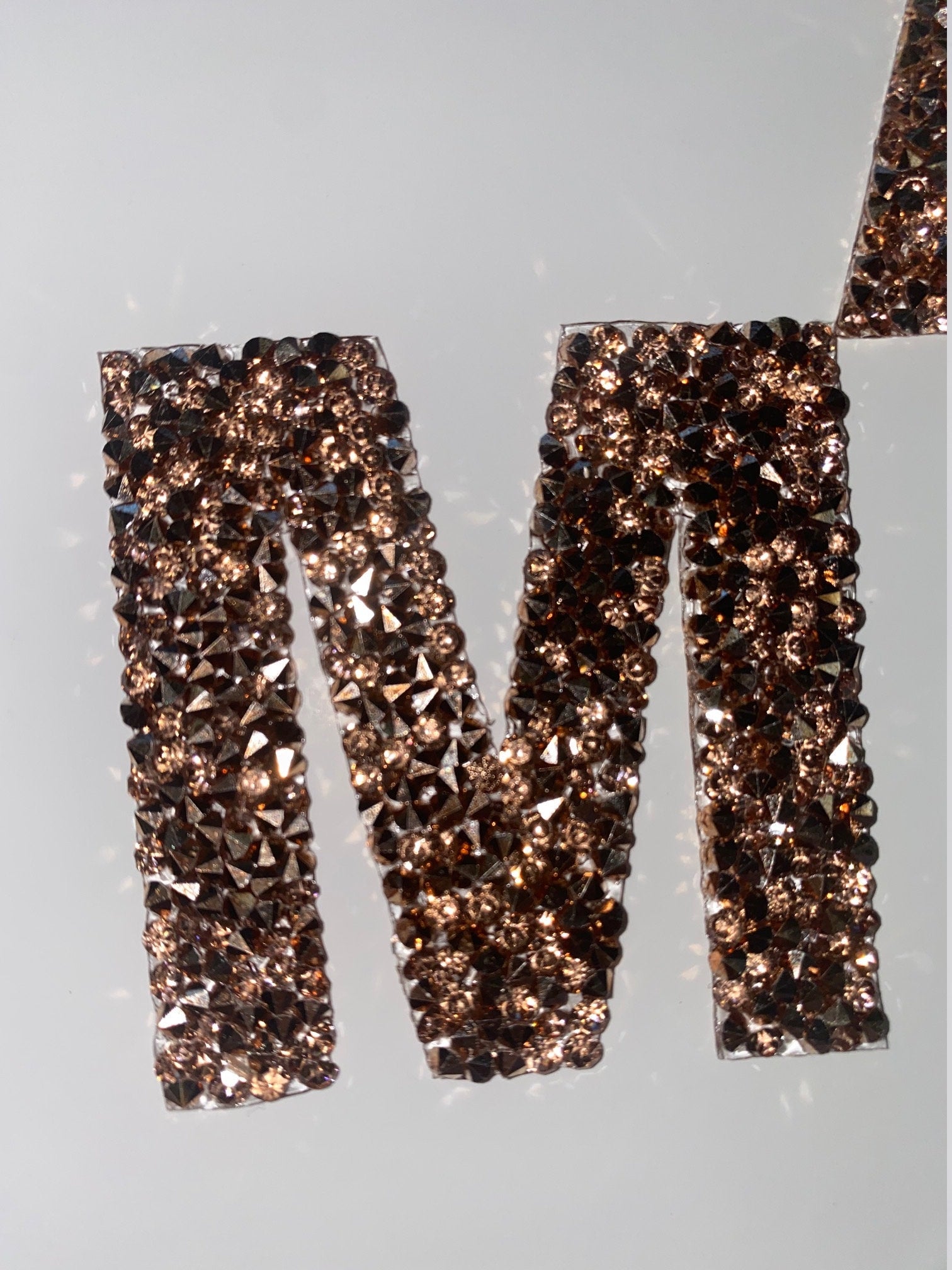 Hotfix Rhinestone Letters, ROSE GOLD(1 pc), NEW, Choose Your Letter, Rhinestone Patch with Adhesive, Mesh Bling Letters, Size 2.28"
