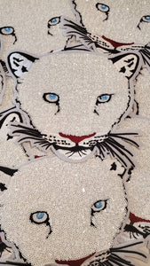 New Arrival, WHITE Sequins "Panther" Head, Iron-On Patch, Large Patch; Bling Patch, DIY Applique; Multicolor Patch, Size 9"