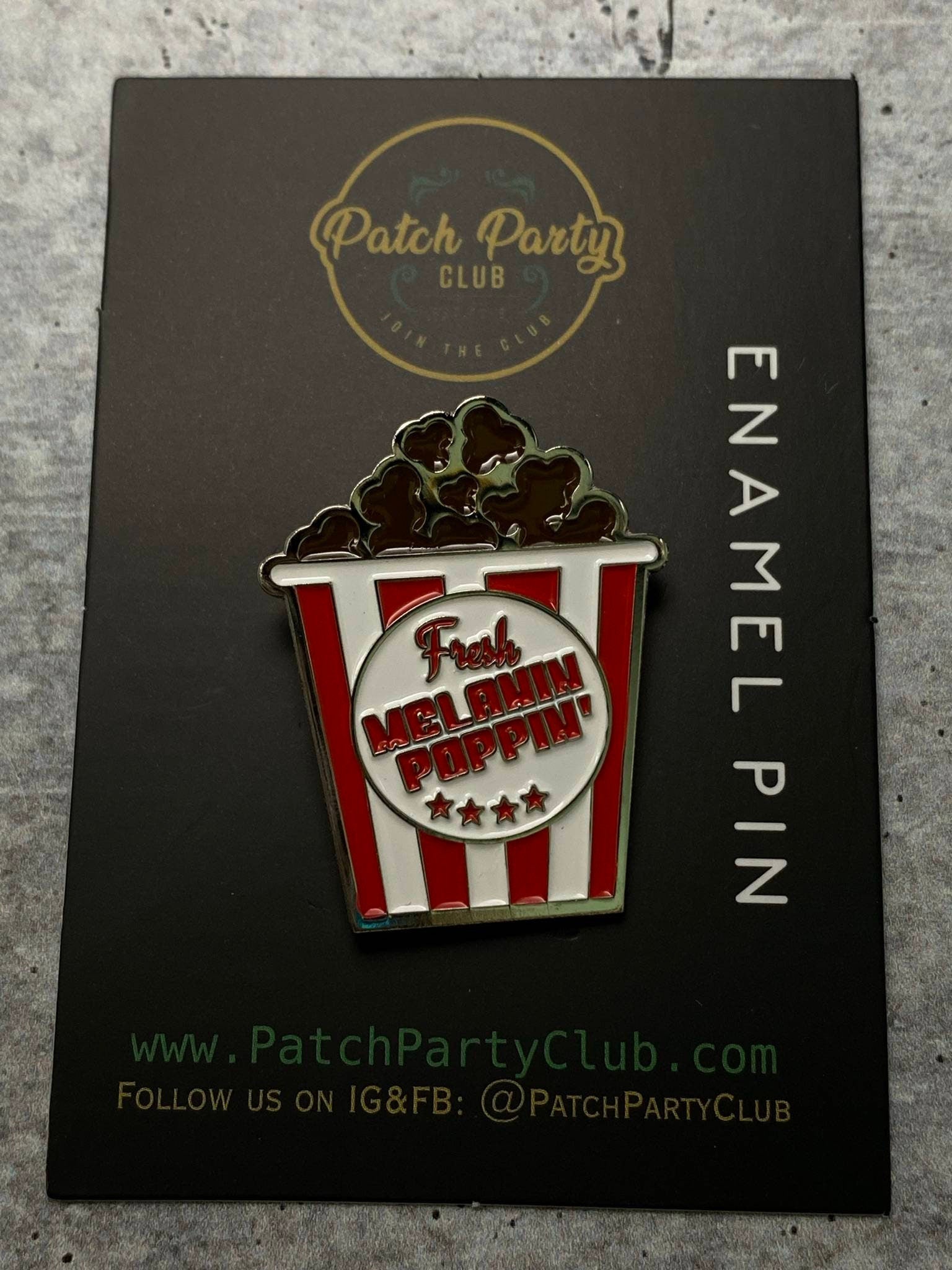 New Arrival, " Fresh Melanin Poppin" Exclusive Lapel Pin, Popcorn Pin, Size 2", w/Butterfly Clutch, Great for Hats, Jackets, and More!