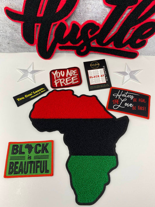 Exclusive, 9-pc "Hustle" Patch Bundle Set, Variety of Patches + 1 "Black AF" Enamel Pin, Unisex Gift Set, Iron-on Patches, DIY, Large Bundle