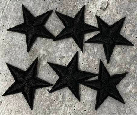 2pc/Mini BLACK Star Applique Set, Star Patch, 1" inch Small Stars, Cool Applique, Iron-on Embroidered Patch, Patches for Clothes