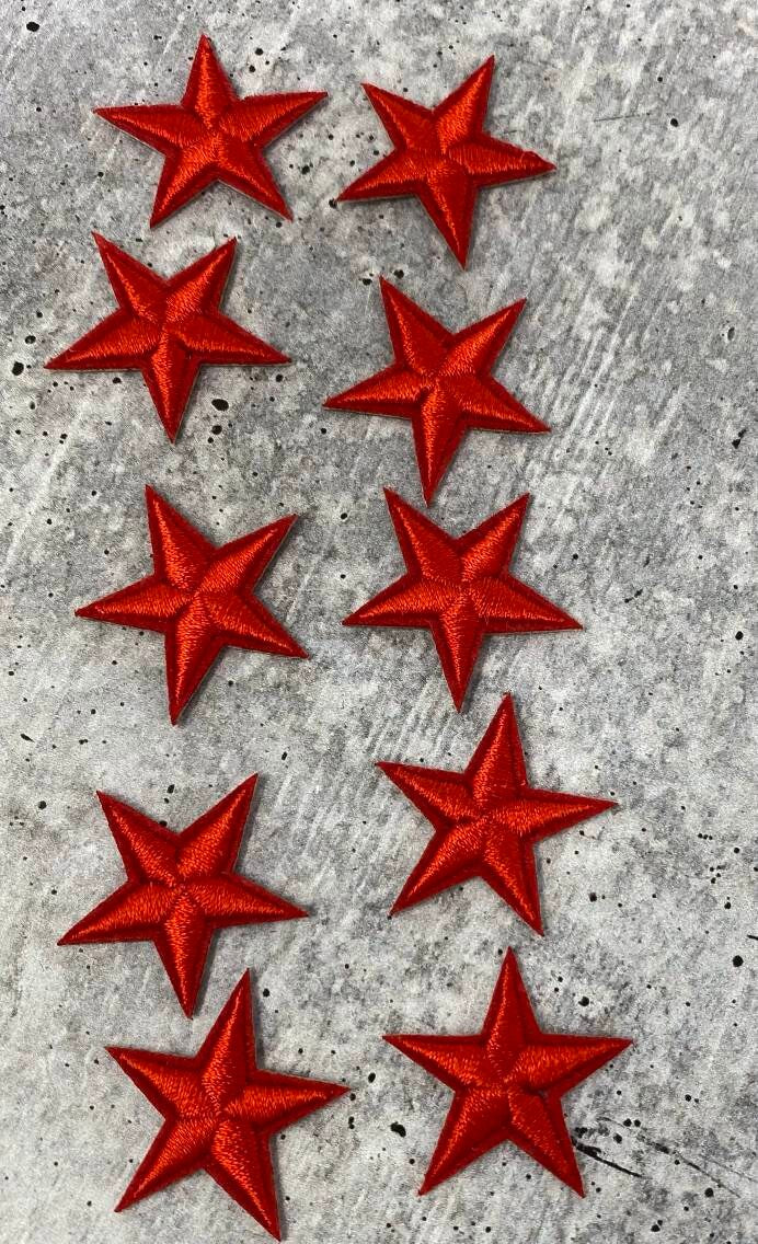 2pc/Mini RED Star Applique Set, Star Patch, 1" inch Small Stars, Cool Applique, Iron-on Embroidered Patch, Patches for Clothes