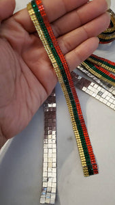 New, Red/Green/Yellow Rhinestone Bling TRIM By The Yard, Adhesive Backed, Iron-on Trim for Clothes & Accessories, 1-yd, Croc and Home Decor