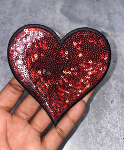 Red Sequins 4" "Heart" with Pink Shadow, Cute Applique For Girls,  Clothing, and Backpacks; Iron-on Patch, 1-pc Badge Patch, Cute for Crocs