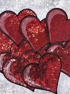 Red Sequins 4" "Heart" with Pink Shadow, Cute Applique For Girls,  Clothing, and Backpacks; Iron-on Patch, 1-pc Badge Patch, Cute for Crocs