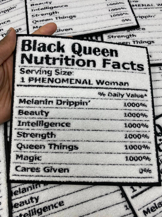 Popular Patch | Chenille "Black QUEEN Nutritional Facts" Patch, Iron or Sew-on Patch; Africa Patch, Patches for Jackets, Size 7"