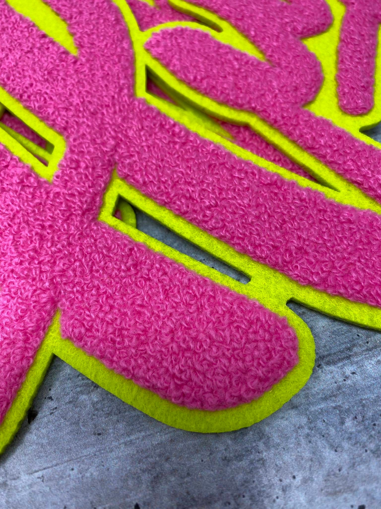 Exclusive, HOTT Pink & Green "Hustle" Chenille Patch (iron-on) Size 10"x8", Varsity Patch for Denim Jacket, Shirts and Hoodies, Large Patch
