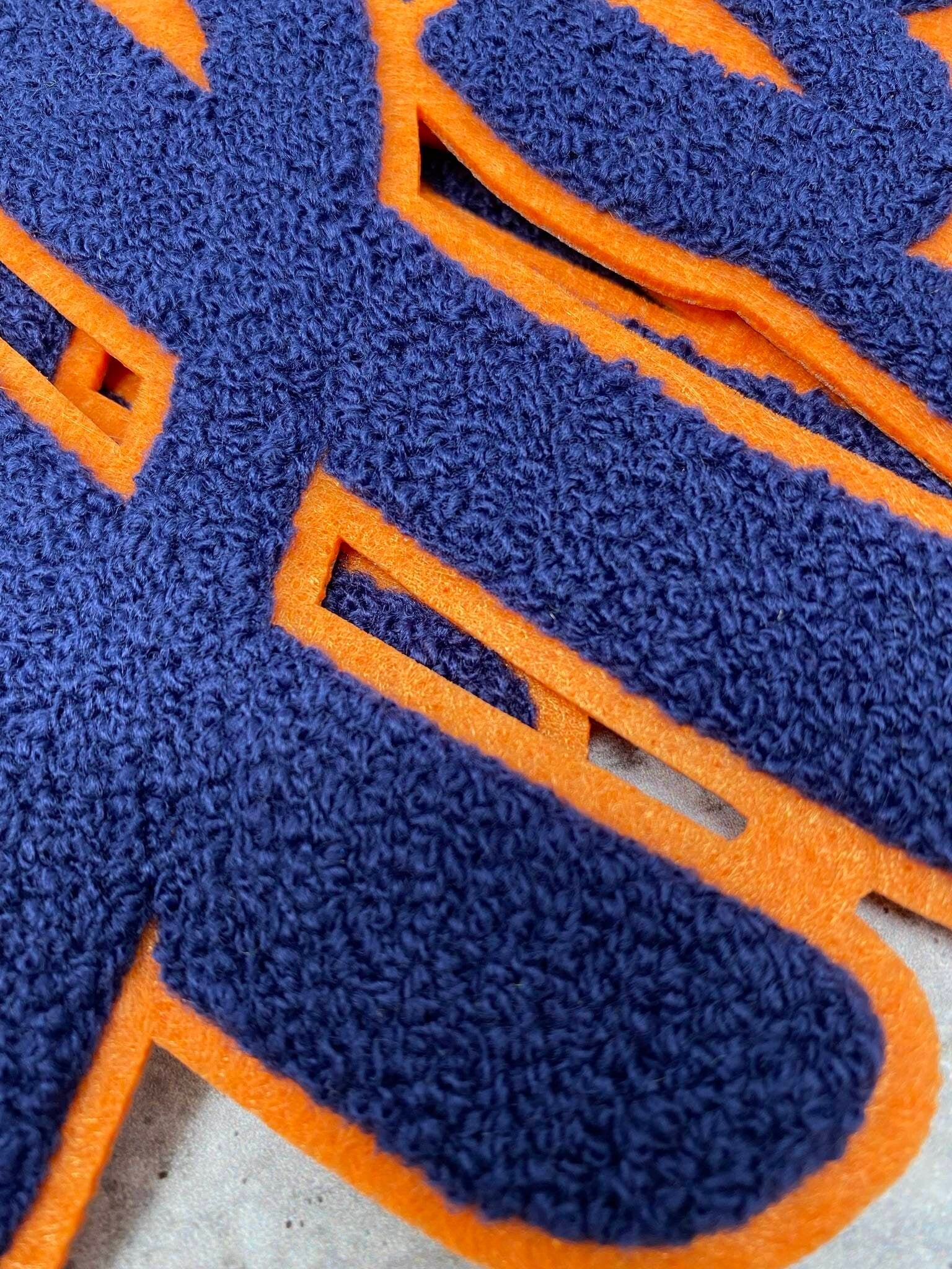 Exclusive, Navy Blue & Orange "Hustle" Chenille Patch (iron-on) Size 10"x8", Varsity Patch for Denim, Shirts and Hoodies, Large Patch