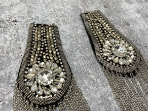 Decorative Shoulder Brooch Set, Crystal Studs and beaded Rivet Designer Epaulette for Blazers, Jackets, and More, Stylish Accessories