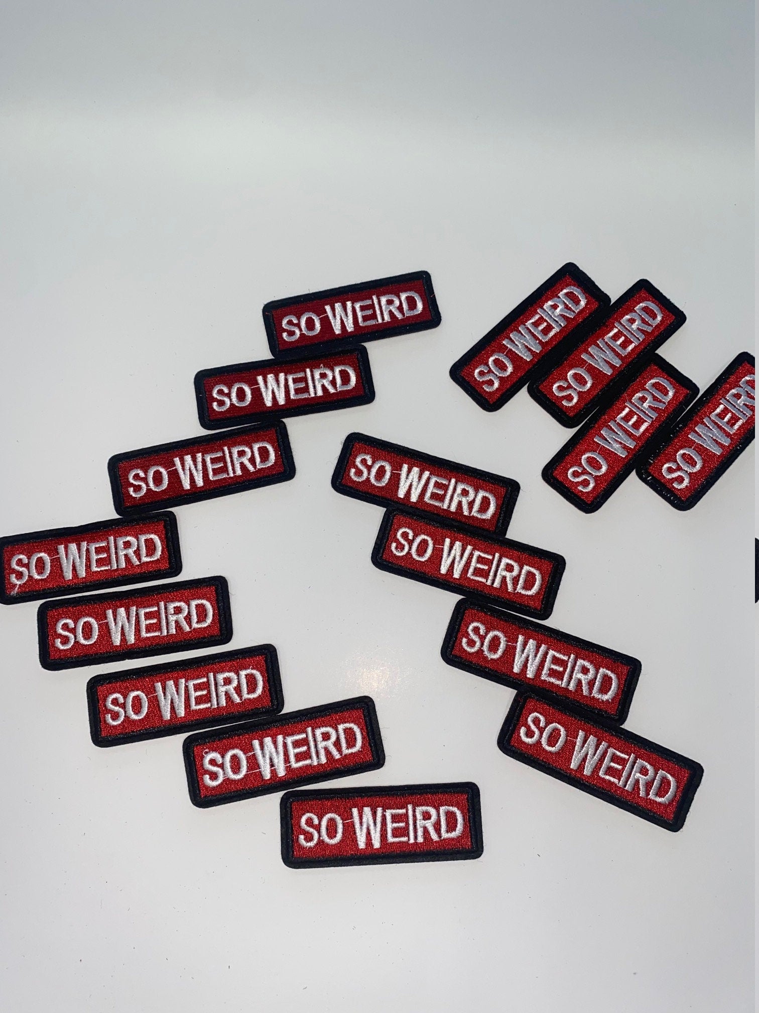 NEW ARRIVAL, "So Weird", 1-pc, Patch, Iron-On Embroidered Applique; Patch for Clothing, Size 3"x1", DIY Applique, Badge Patch
