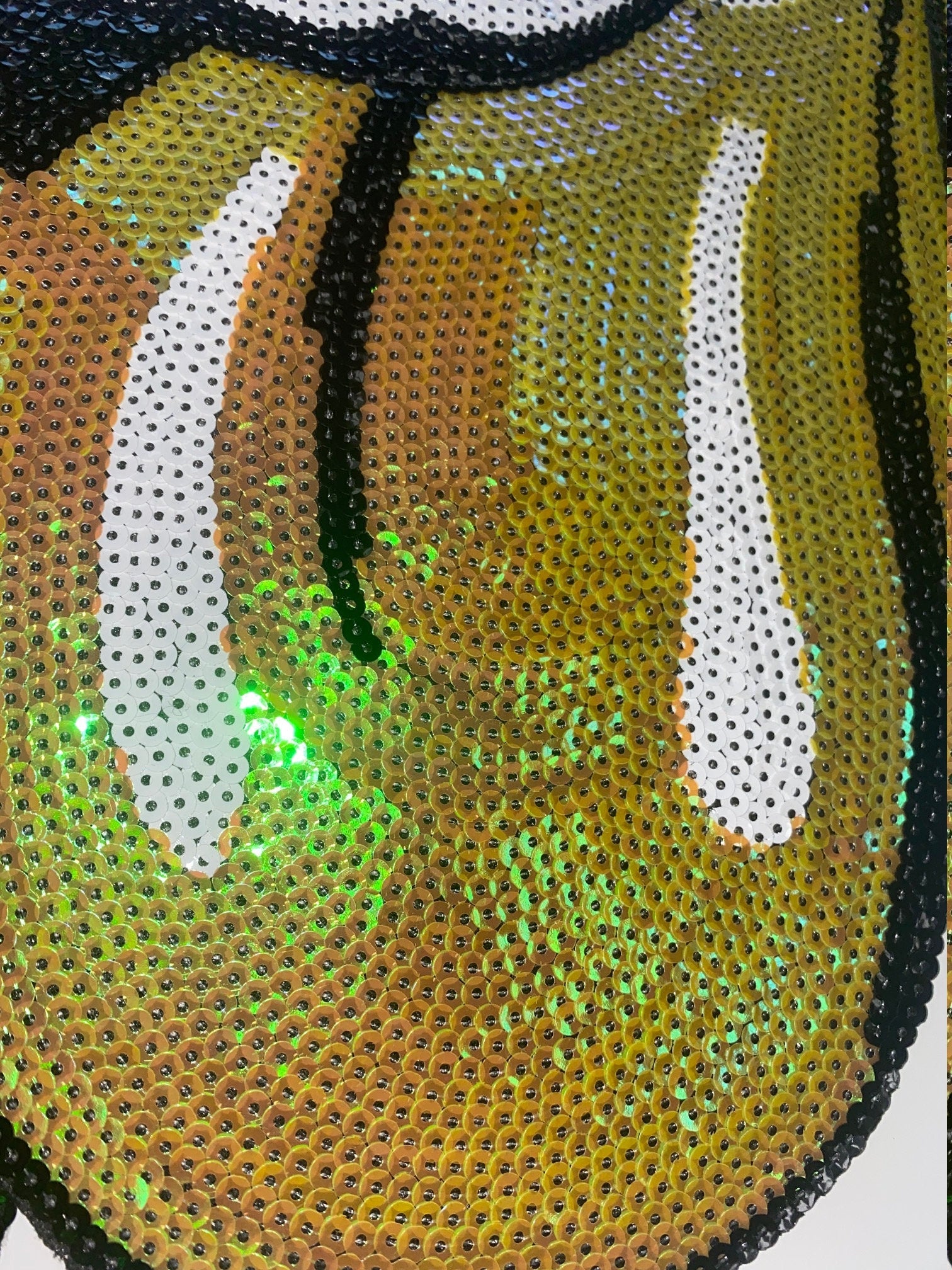 Sequins Yellow Iridescent KISS Lips and Tongue Patch (sew-on) Size 13", LARGE Bling Patch for Denim Jacket, Shirts, Hoodies, and More