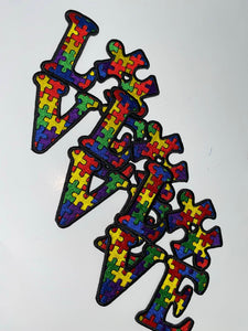 New, Autism Awareness "Love" Puzzle Piece Patch, Size 4" Embroidered Patch, 1-pc, Iron or Sew-on, Patch for Jacket or Vest