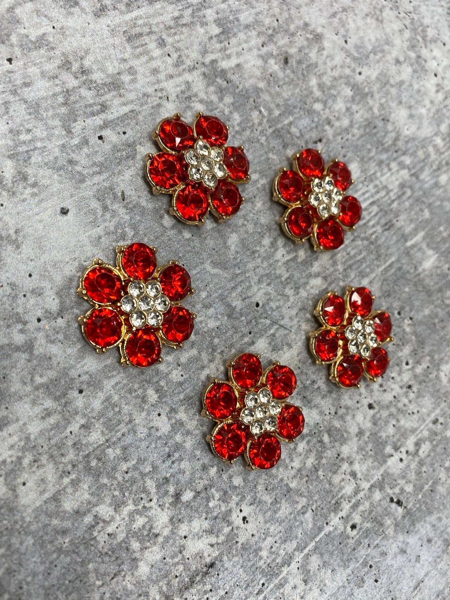 Exclusive FLATBACK, Red "Blinging Flower" Charm for Crocs; Symbolic Statement Charms for Clogs; Cute for Shoes & Cellphone Cases, 1-pc