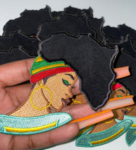 New "Locs of Motherland" w/Velvet Hair, 4" Iron-On Embroidered Afrocentric Patch; Cute Applique for Clothing & Accessories, Small Patch