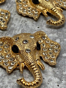 Adorable, Gold Studded "Elephant" w/Rhinestones, 1-pc Flatback Charm for CR O CS, Phone Cases, Sunglasses, Decor, and More! Size 2"x2"