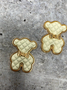 Exclusive, Cream "Bear" Tufted w/Gold Bow Charm, 1-pc Flatback Charm for CR O CS, Phone Cases, Sunglasses, Decor, and More! Size 2"