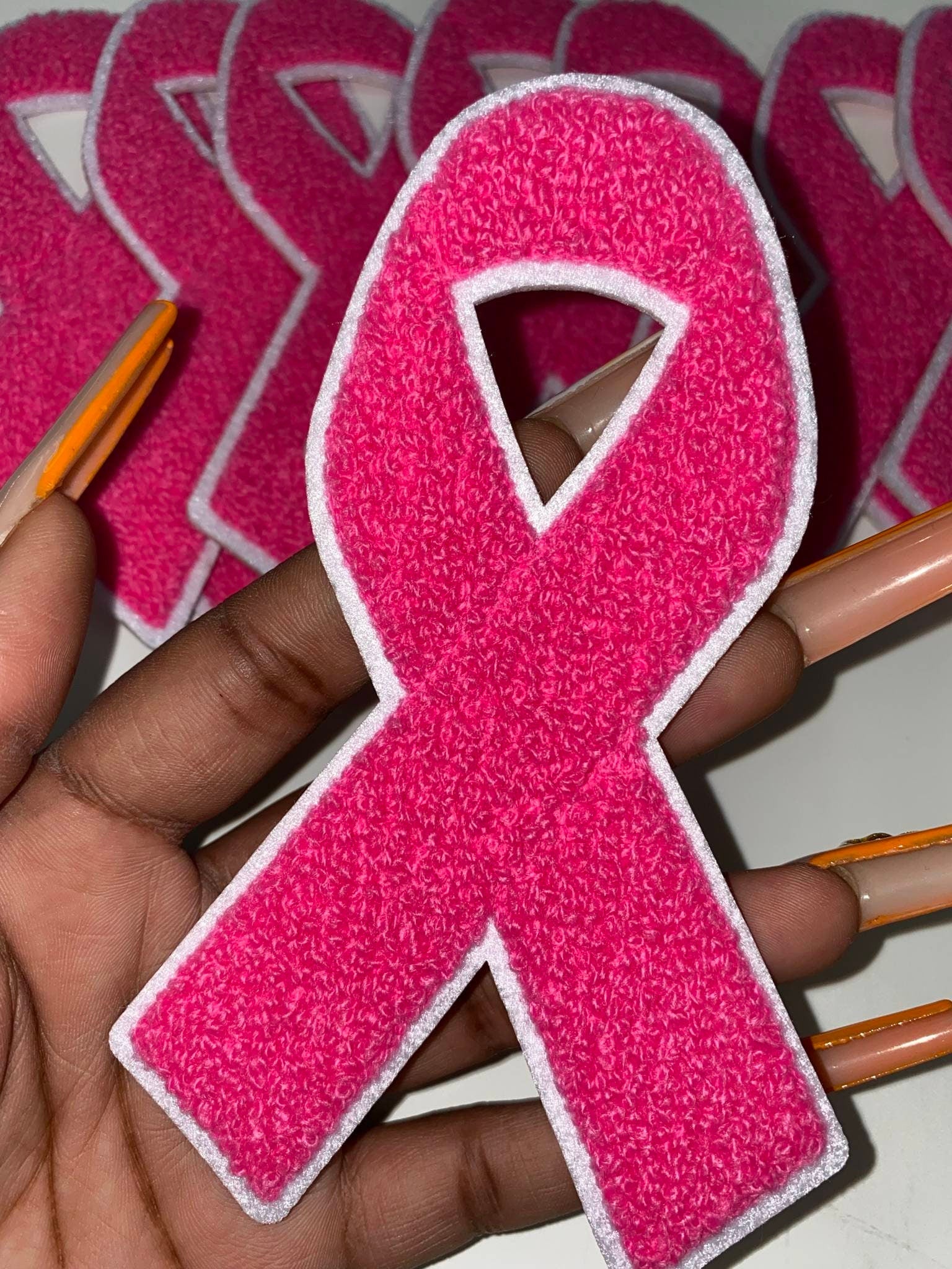 New 1-pc, Breast Cancer "Pink Chenille" Awareness Ribbon Patch, 5.5" Iron or Sew-on, Cancer  Patch/Applique, Think Pink, Support Ribbon