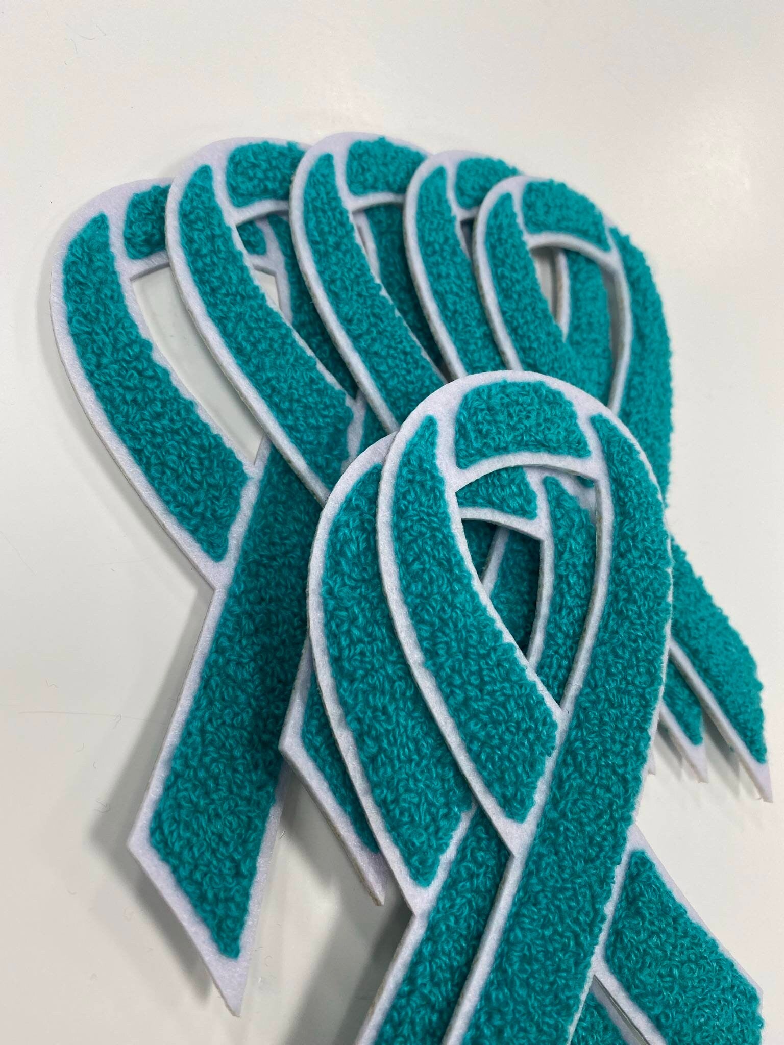 New 1-pc, Cervical & Ovarian Cancer "Teal Chenille" Awareness Ribbon Patch, 5.5" Iron or Sew-on, Cancer  Patch/Applique, Support Ribbon