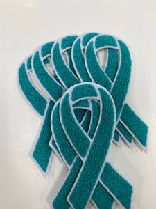 New 1-pc, Cervical & Ovarian Cancer "Teal Chenille" Awareness Ribbon Patch, 5.5" Iron or Sew-on, Cancer  Patch/Applique, Support Ribbon