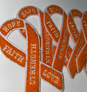New 1-pc, Leukemia Cancer "Orange Chenille" Awareness Ribbon Patch, 5.5" Iron or Sew-on, Cancer  Patch/Applique, Support Ribbon
