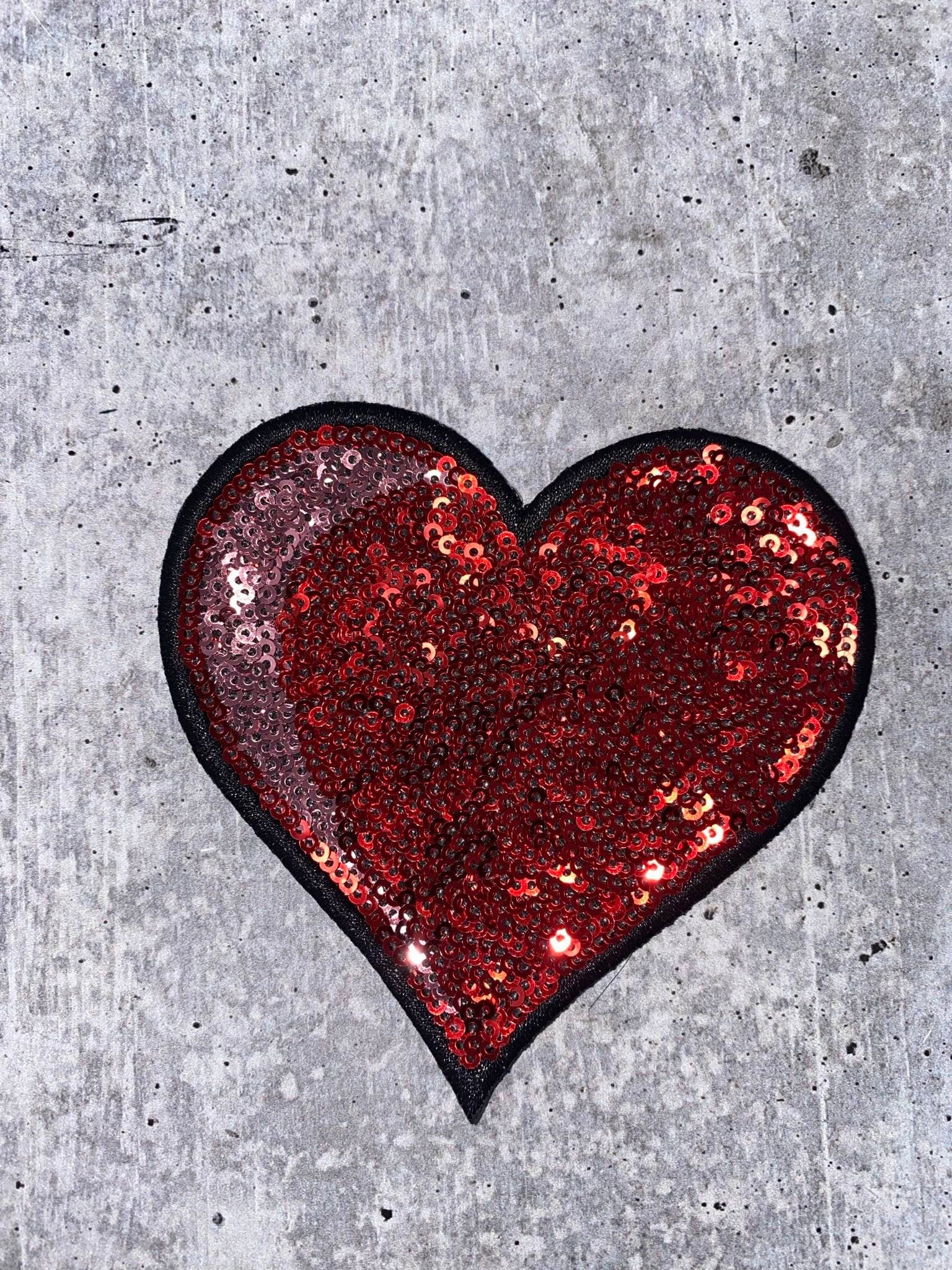 10 Piece Red Squined Heart Patches Iron on Sequins Heart-shaped