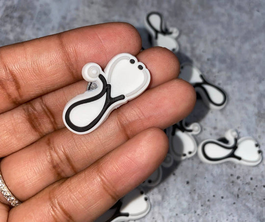 1-pc Blk/White "Stethoscope", Shoe Charm, Medical Charm; Nurse, Tech, Dr Charms for Crocs; Charm for Shoes & Bracelets, Healthcare Charm