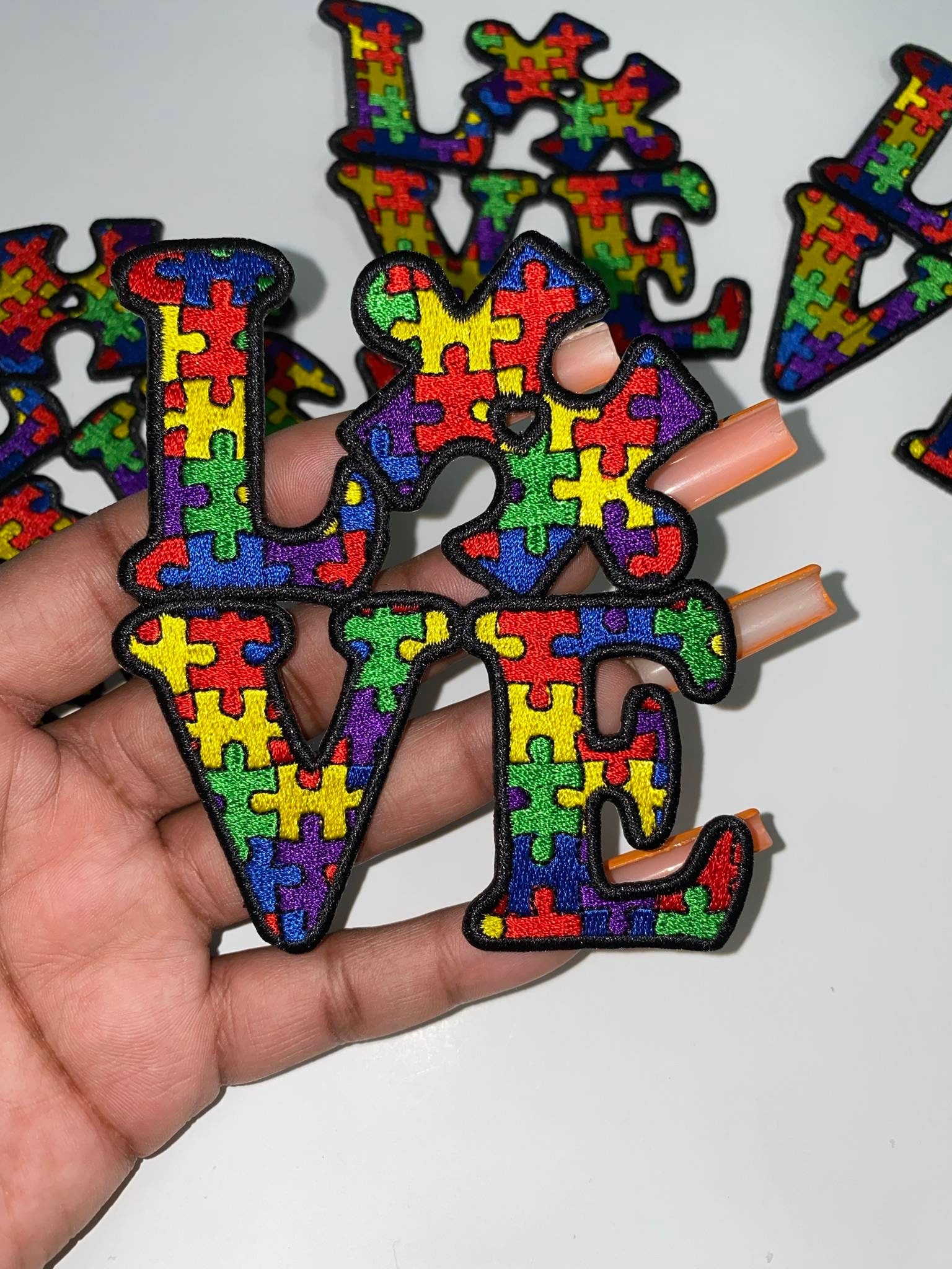 New, Autism Awareness "Love" Puzzle Piece Patch, Size 4" Embroidered Patch, 1-pc, Iron or Sew-on, Patch for Jacket or Vest