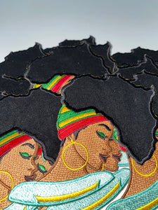 New "Locs of Motherland" w/Velvet Hair, 4" Iron-On Embroidered Afrocentric Patch; Cute Applique for Clothing & Accessories, Small Patch