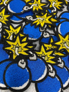 Royal Blue Bomb Patch, Iron-on Embroidered Patch, Retro Exploding Bomb Applique, Vintage Patch for DIY Crafts, Small Patch for Accessories