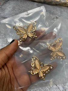 Exclusive, Gold "Butterfly" w/Rhinestones and Gems, 1-pc Flatback Charm for Crocs, Phone Cases, Sunglasses, Decor, and More! Size 2"