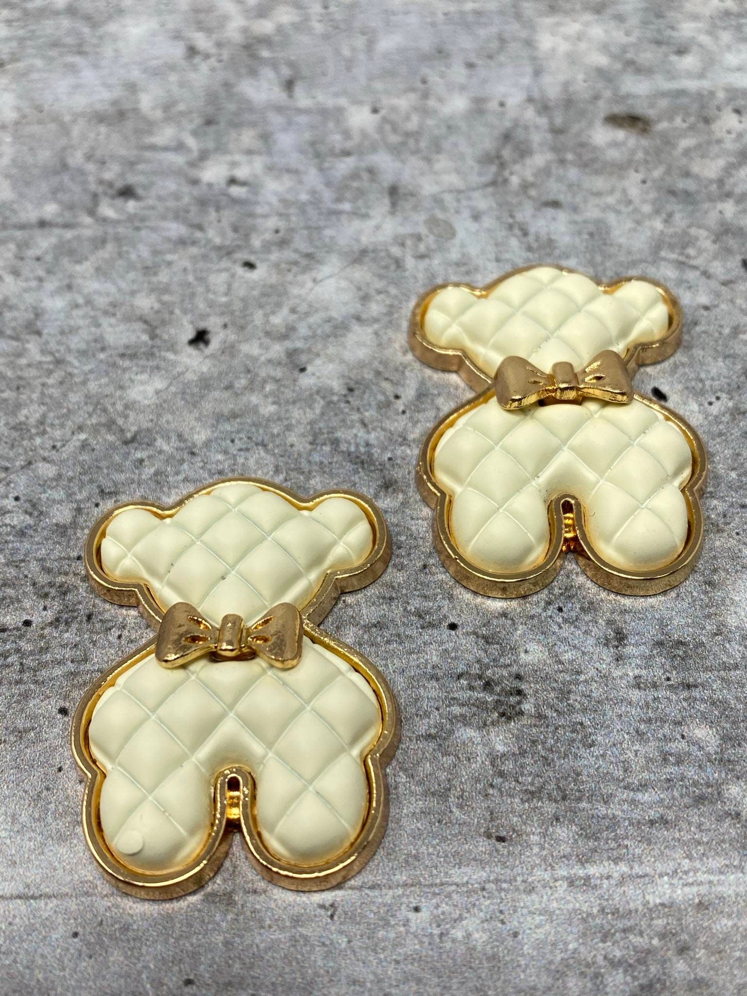 Exclusive, Cream "Bear" Tufted w/Gold Bow Charm, 1-pc Flatback Charm for CR O CS, Phone Cases, Sunglasses, Decor, and More! Size 2"