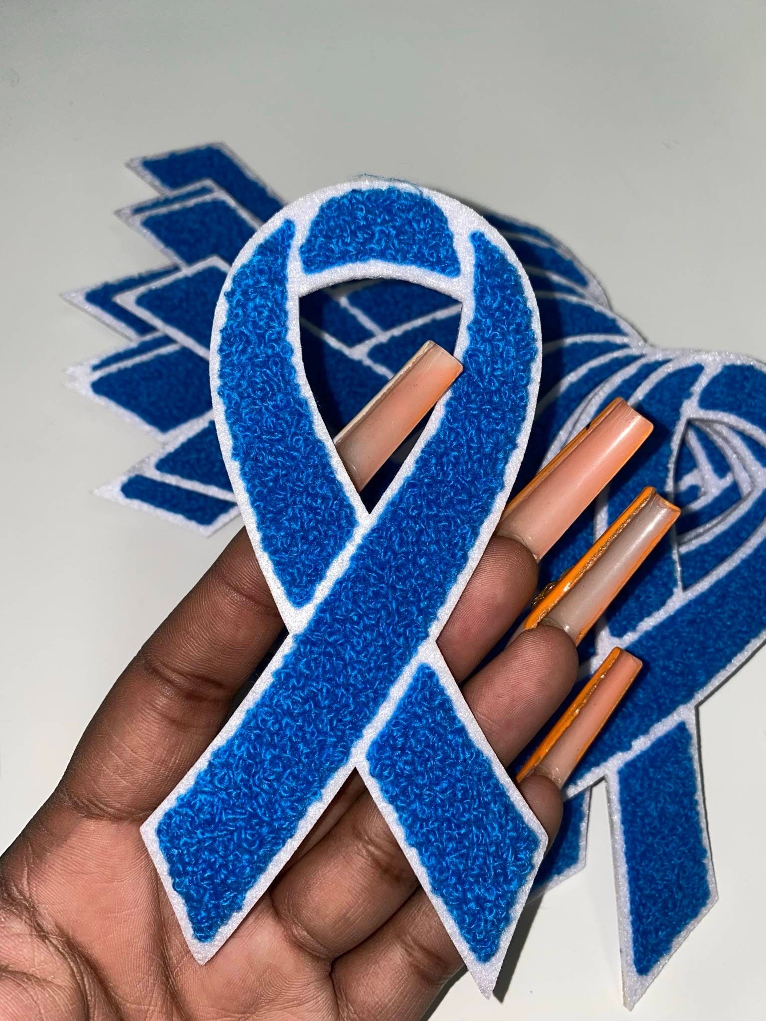 New 1-pc, Colon & Rectal Cancer "Blue Chenille" Awareness Ribbon Patch, 5.5" Iron or Sew-on, Cancer  Patch/Applique, Support Ribbon