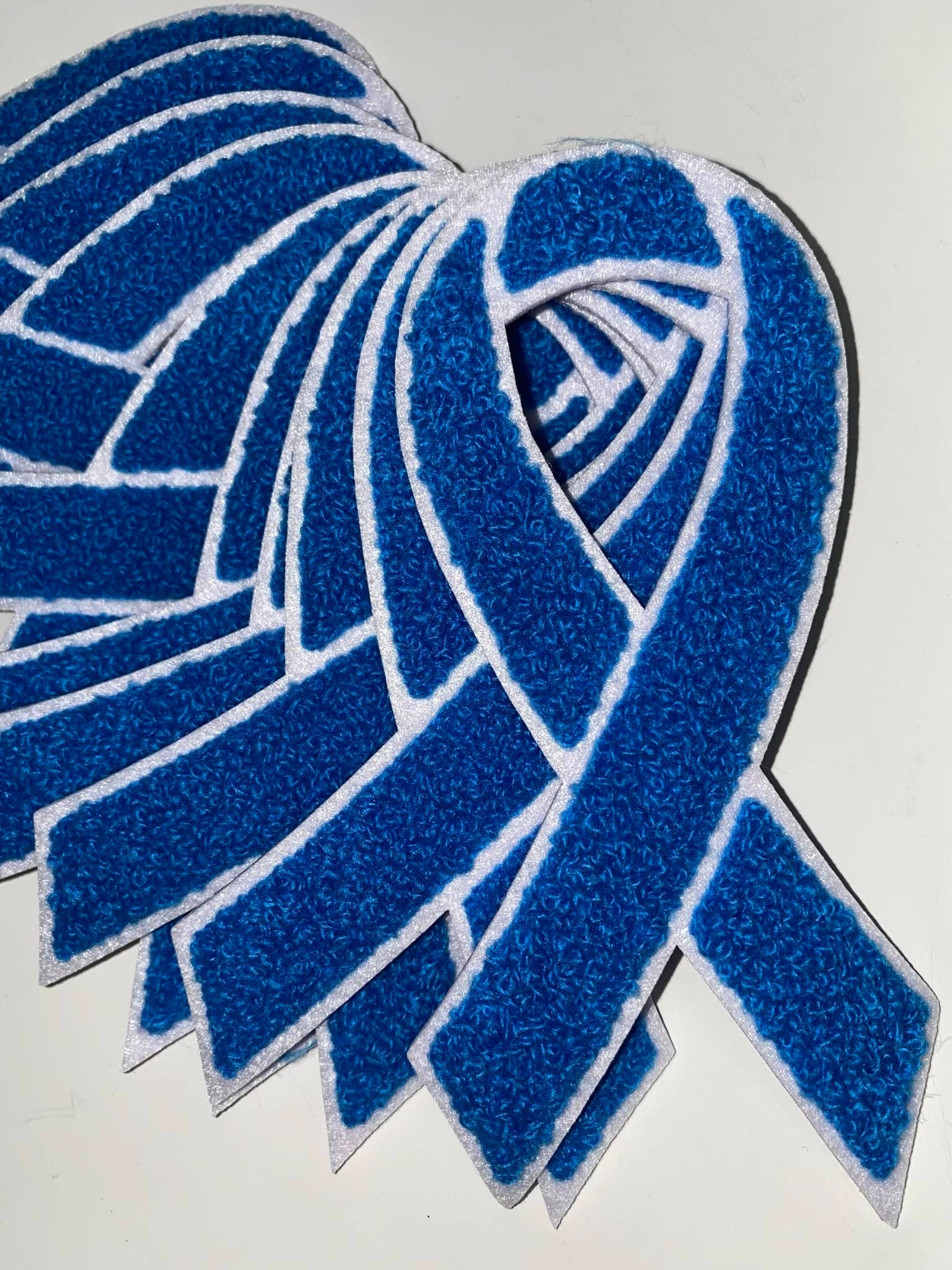 New 1-pc, Colon & Rectal Cancer "Blue Chenille" Awareness Ribbon Patch, 5.5" Iron or Sew-on, Cancer  Patch/Applique, Support Ribbon